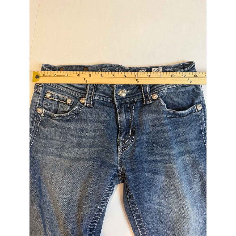 Miss Me Bootcut Jeans Blue Embroidered Crystal Embellished Size 29 - Picture 9 of 14